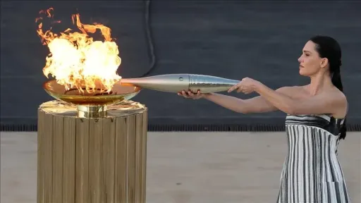 Olympic Flame delivered to French Olympic Committee for Paris 2024 Games at Panathenaic Stadium