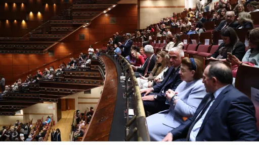 Turkish Minister Ersoy at the 'Romeo and Juliet' play with his Greek counterpart
