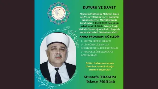 Late mufti Mehmet Emin Aga to be commemorated at his grave