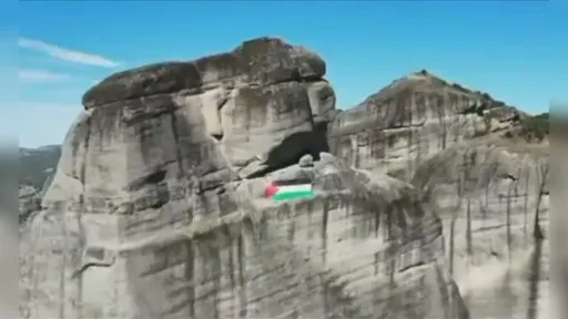 Palestinian flag hung on Meteora Cliffs in Greece as act of solidarity