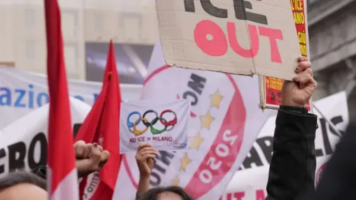 Demonstrators in Milan protest presence of ICE agents at Winter Olympics