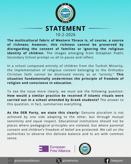FEP Party criticizes Orthodox “Kalanta” event at Minority School in İskeçe, calls for equal respect in multicultural education