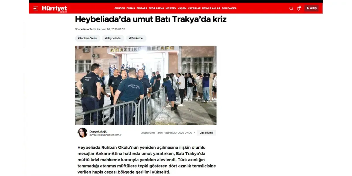 Hürriyet frames Western Thrace legal dispute amid Heybeliada Seminary debate