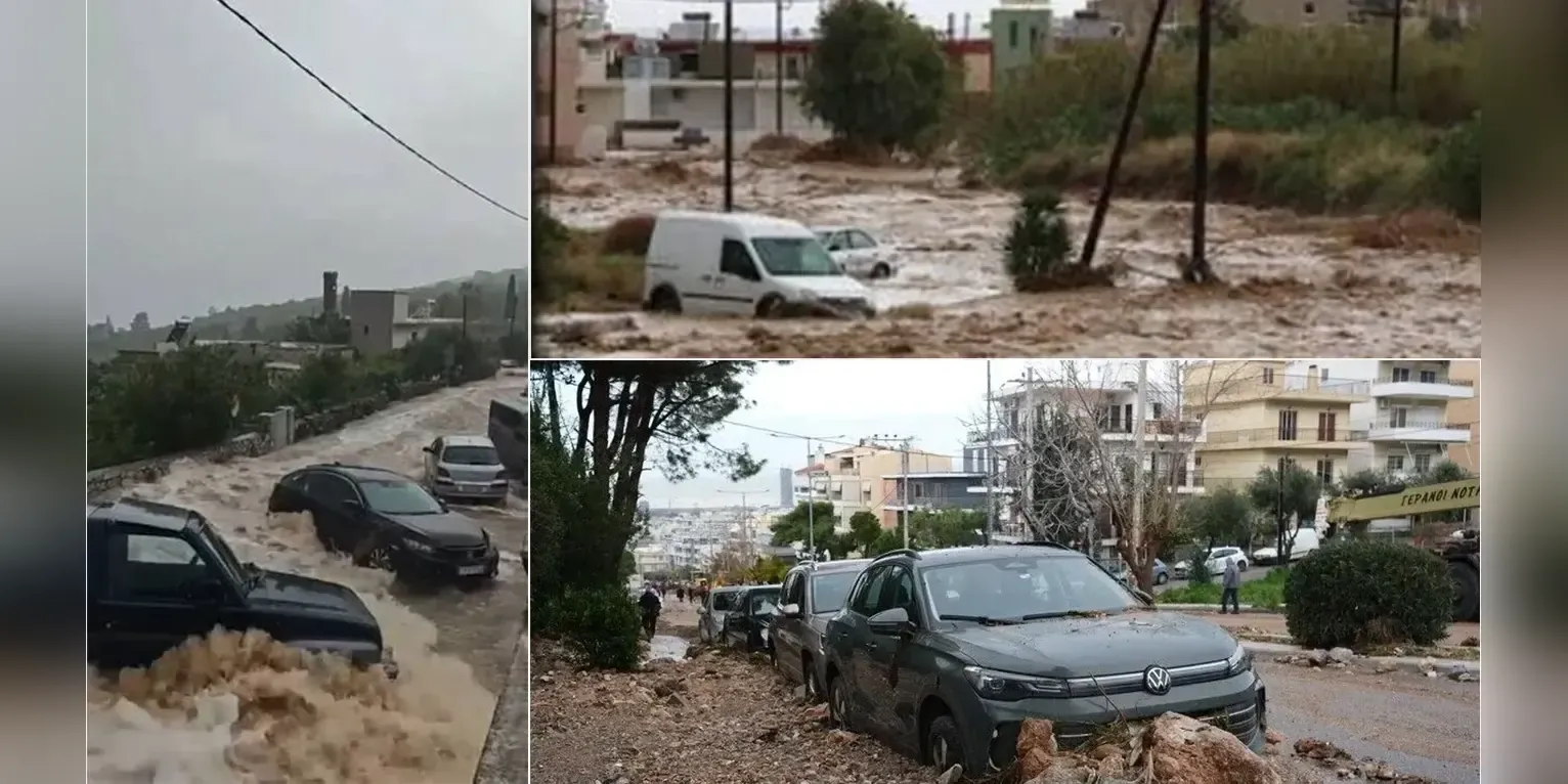 Flooding causes major damage in Greece as roads turn into rivers