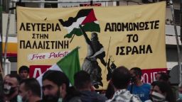 Greek people demonstrate in support of Palestine in front of the Israeli Embassy